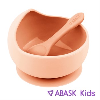 СИЛИКОНОВАЯ ТАРЕЛКА С ЛОЖКОЙ ABASK Kids, цвет персиковый 78700 - фото 5082