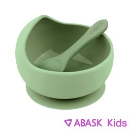 СИЛИКОНОВАЯ ТАРЕЛКА С ЛОЖКОЙ ABASK Kids, цвет авокадо 78704