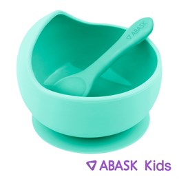 СИЛИКОНОВАЯ ТАРЕЛКА С ЛОЖКОЙ ABASK Kids, цвет свежая мята 78708