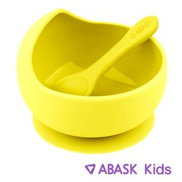 СИЛИКОНОВАЯ ТАРЕЛКА С ЛОЖКОЙ ABASK Kids, цвет лимон 78698