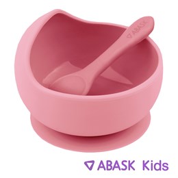 СИЛИКОНОВАЯ ТАРЕЛКА С ЛОЖКОЙ ABASK Kids, цвет клубничное смузи 78701