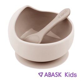 СИЛИКОНОВАЯ ТАРЕЛКА С ЛОЖКОЙ ABASK Kids, цвет ванильный